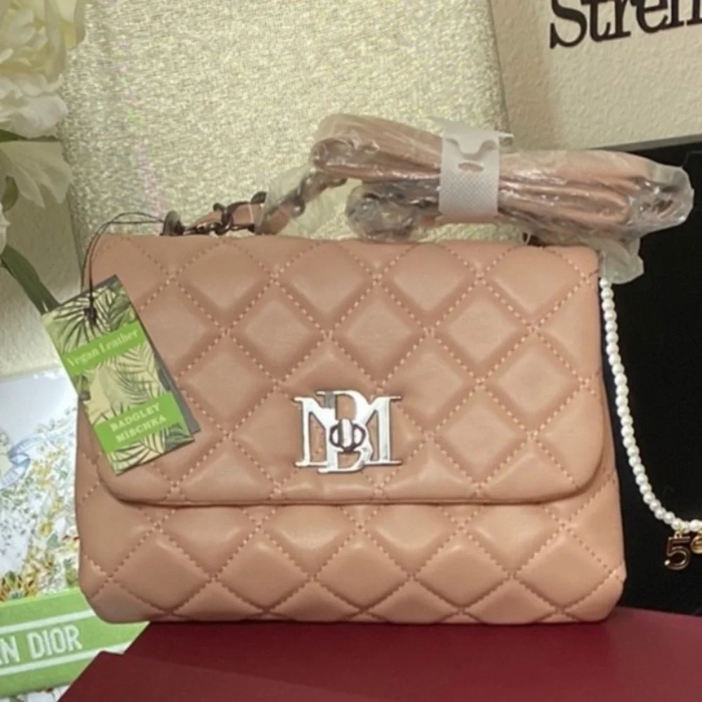 Badgley Mischka Quilted Blush Pink Messenger/Crossbody Bag